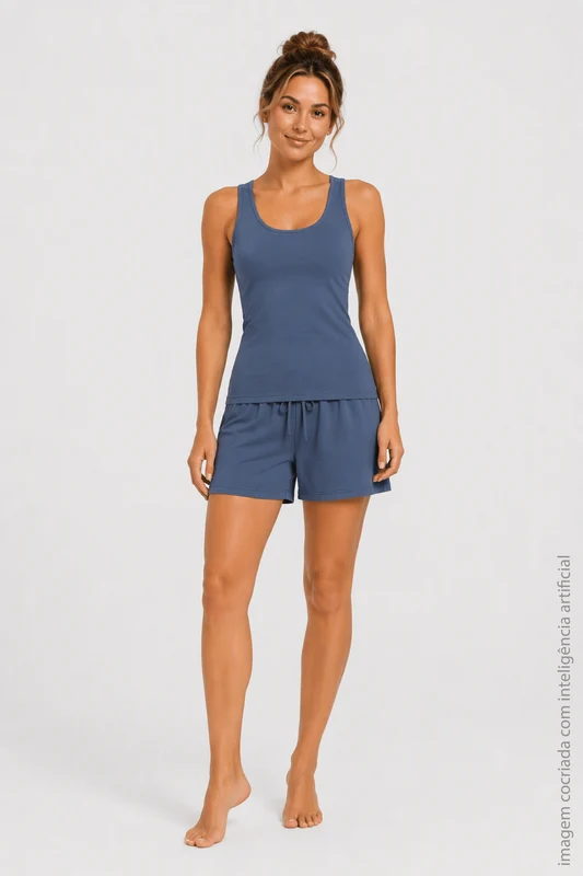 PIJAMAS SHORT DOLL FEMININO ADULTO LUPO Azul Indigo / P (36 a 38)