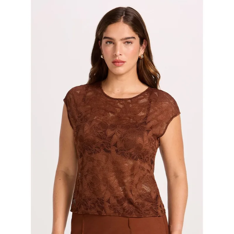 Blusa de Manga Curta Laise 21780 Castanho M