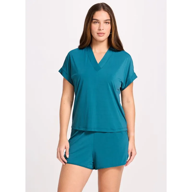 Camiseta Ampla Decote V Oxigênio 21714 Verdezul GG