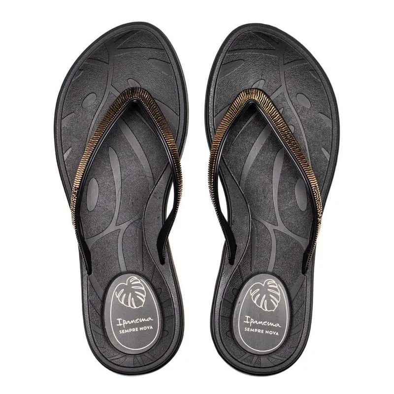 Chinelo Feminino Ipanema Shine Tira Fina Preto/Dourado - 33