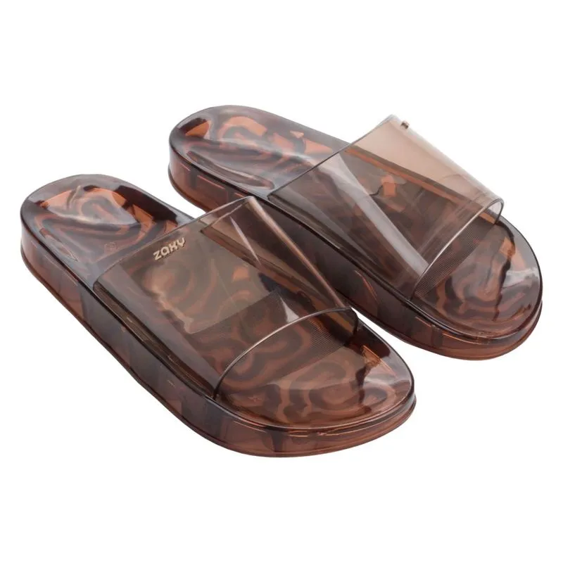 Chinelo Slide Jelly Zaxy Marrom 38