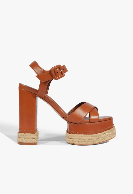 Hilda Rope High Leather Sandal 6.5 / Cognac / Leather