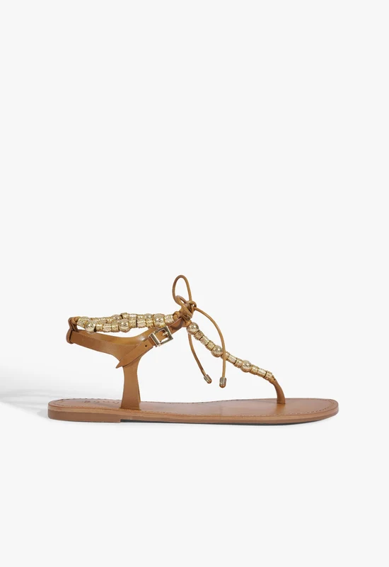 Nia Leather Flat Sandal 8.5 / Burnet Honey / Leather
