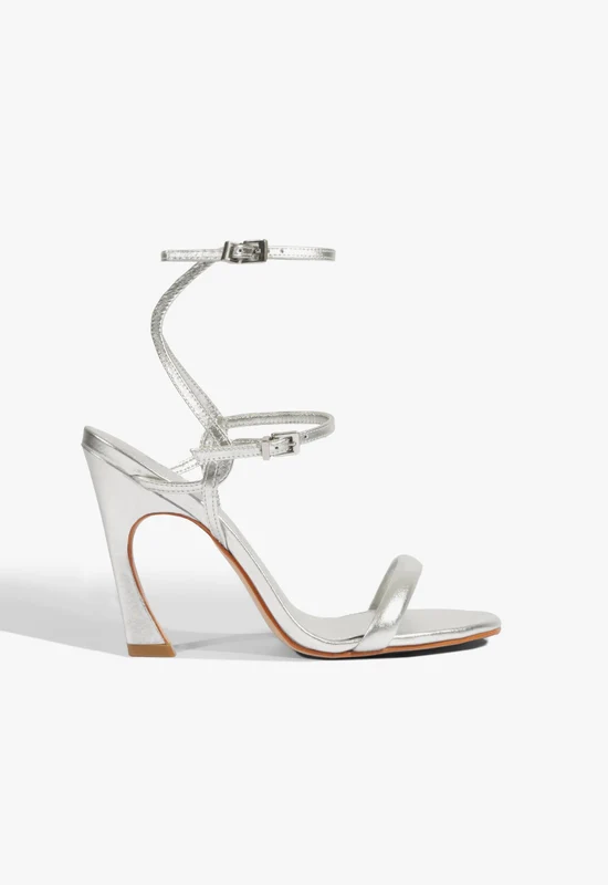 Carly Leather Stiletto Sandal 11 / Silver / Metallic