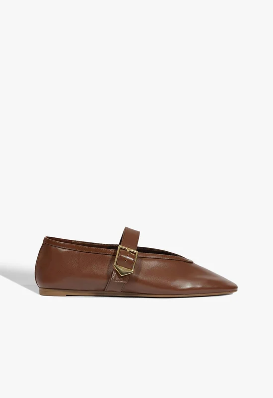 Vick Buckle Leather Ballet Flat 5 / Warm Toffee / Leather