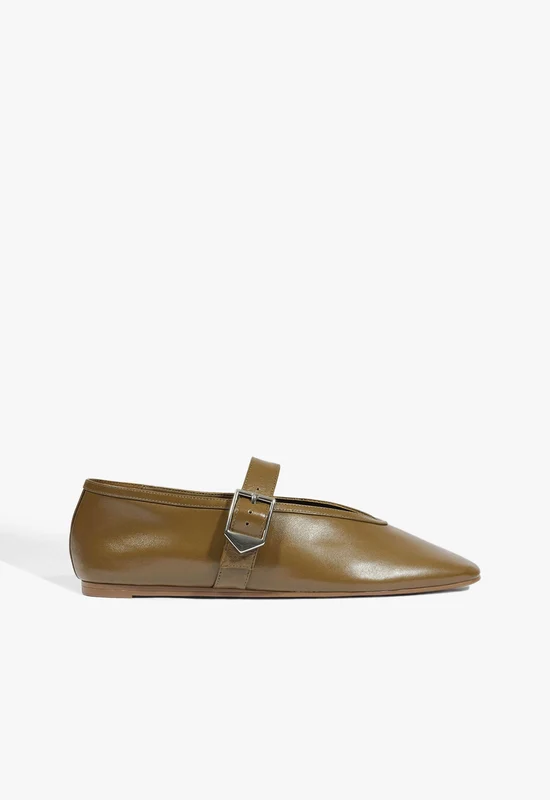 Vick Buckle Leather Ballet Flat 8 / Dried Olive / Leather