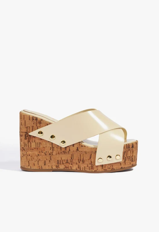 Serena Leather Wedge Sandal 10 / Egg Shell / Leather