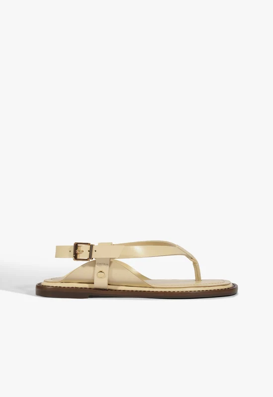 Lorraine Leather Flat Sandal 9.5 / Egg Shell / Leather