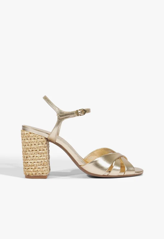 Keefa Raffia High Block Sandal 5 / Platinum / Metallic