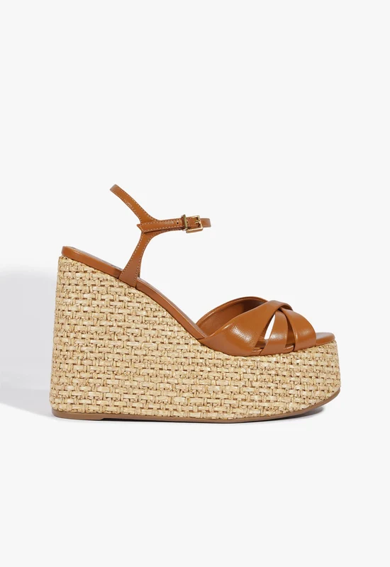 Keefa Raffia Wedge Sandal 9 / Burnt Honey / Leather