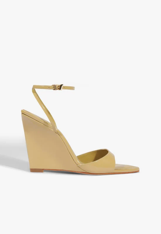 Elodie Wedge Patent Sandal 5.5 / Ecru Olive / Patent