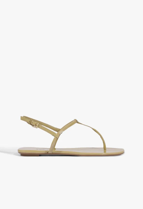 Elsha Flat Sandal 5 / Ecru Olive / Patent Synthetic