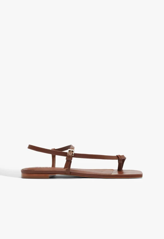 Lisa Leather Flat Sandal 5.5 / Cognac / Leather