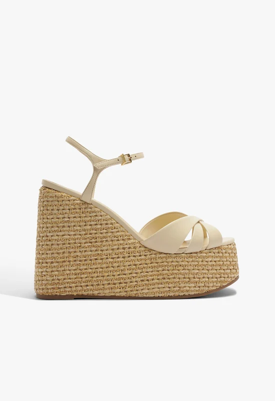 Keefa Raffia Wedge Sandal 7.5 / Egg Shell / Leather