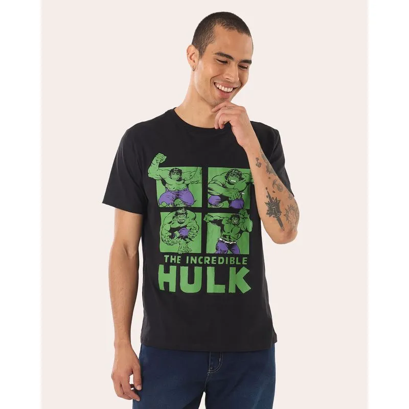 Camiseta Masculina Algodão Hulk Manga Curta Preta G1