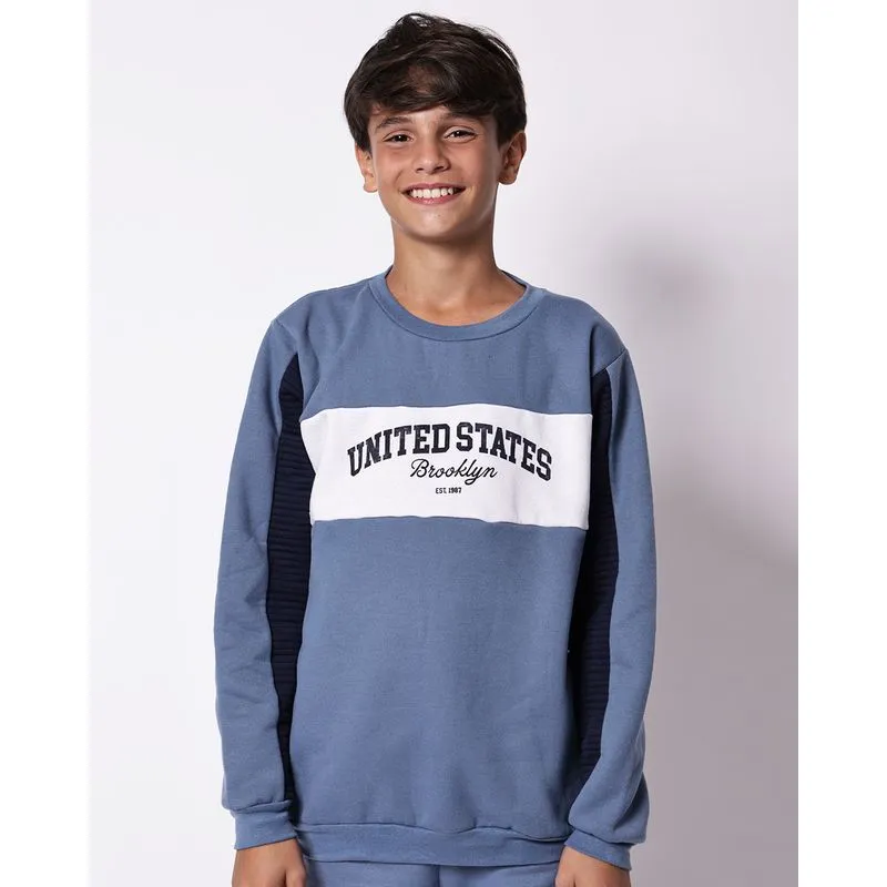 Blusão Moletom Juvenil com Bolsos e Textura Azul 14