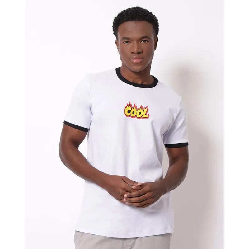 Camiseta Masculina Estampa Cool Manga Curta Branca G