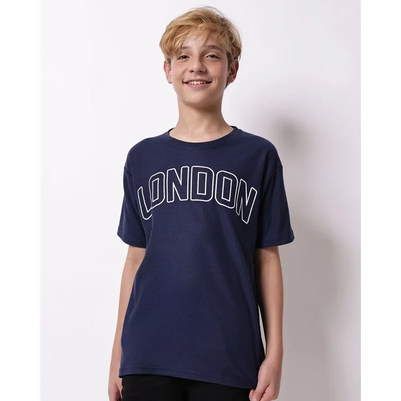 Camiseta Juvenil Texturizada Estampa London Marinho 12