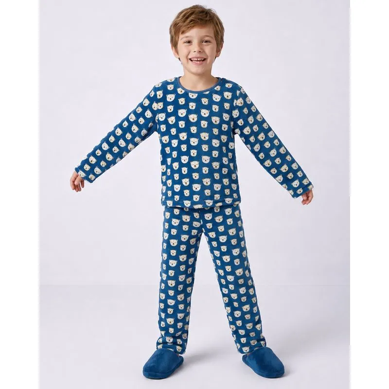 Pijama Infantil Longo Fleece Estampado Tigre Azul 10