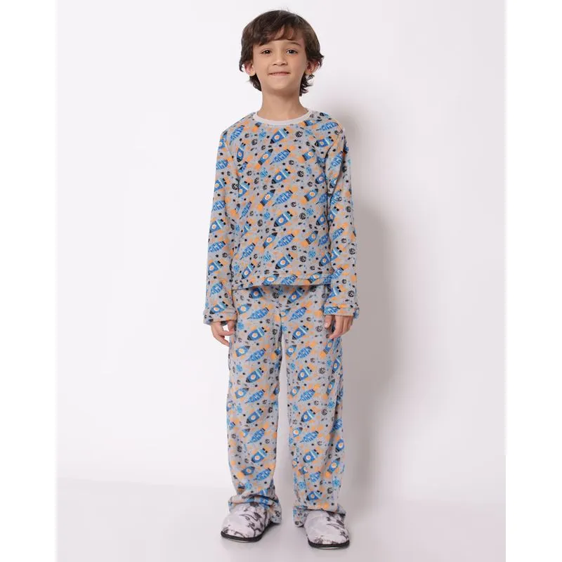 Pijama Longo Infantil Soft Estampa Foguete Cinza 6