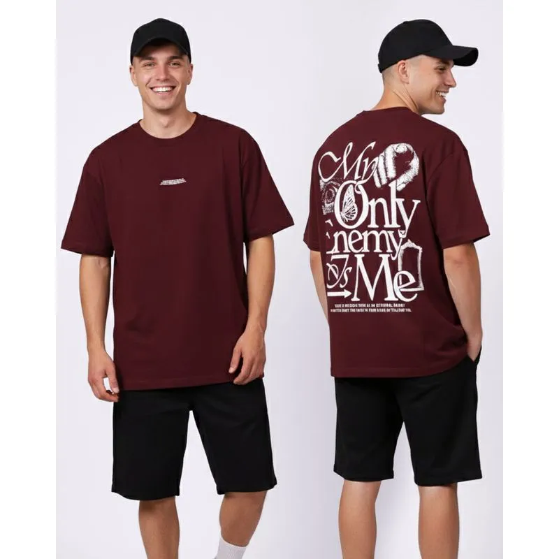 Camiseta Masculina Algodão com Estampa Frente Costas Vinho P