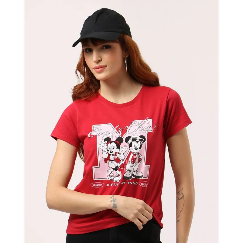 Camiseta Feminina Algodão Disney Minnie e Mickey Vermelho GG