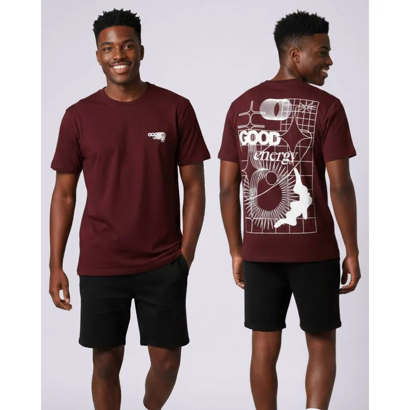 Camiseta Masculina Algodão Estampa Frente e Costas Vinho GG