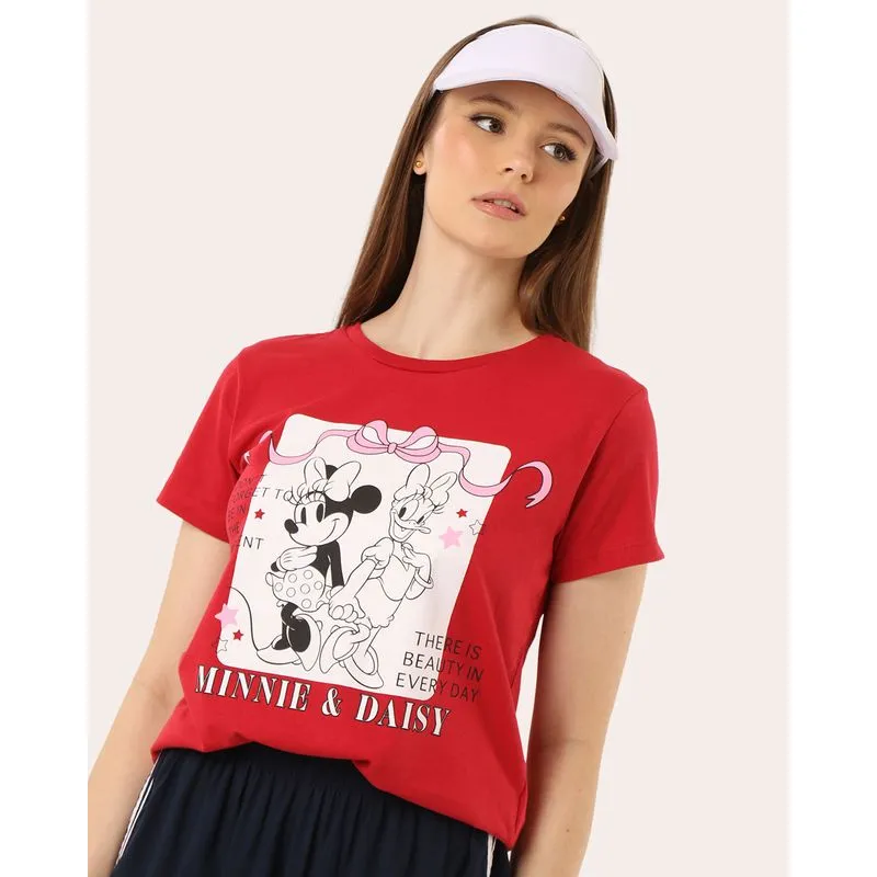 Camiseta Feminina Algodão Disney Minnie & Daisy Vermelha P
