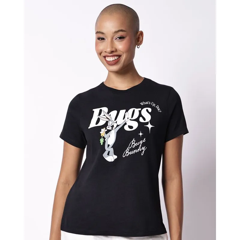 Camiseta Feminina Algodão Pernalonga Manga Curta Preta GG