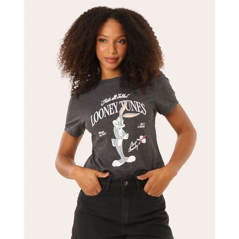 Camiseta Feminina Looney Tunes Pernalonga Cinza GG