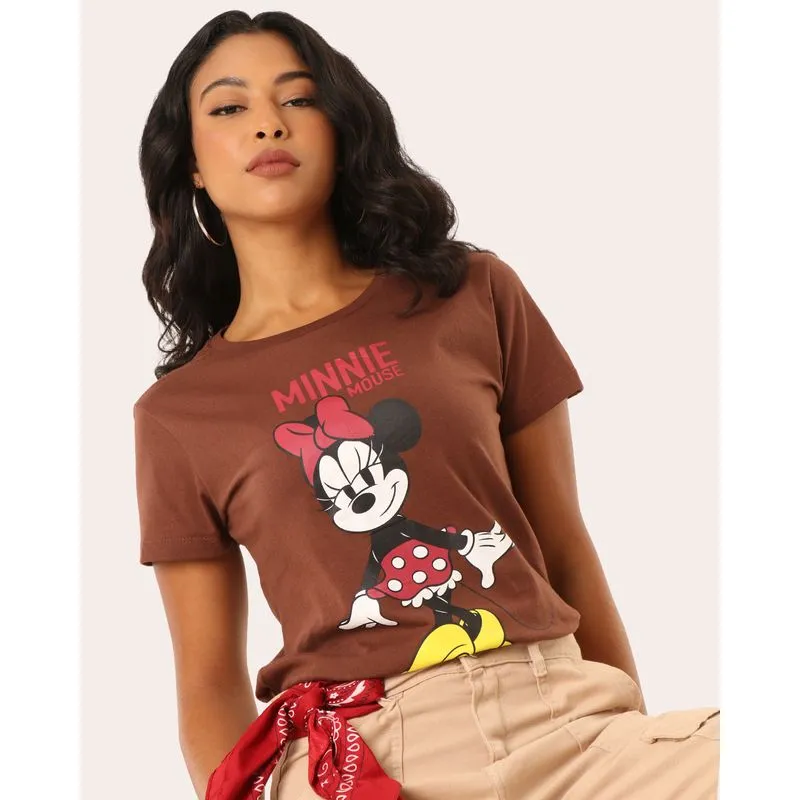 Camiseta Feminina Algodão Disney Minnie Marrom M