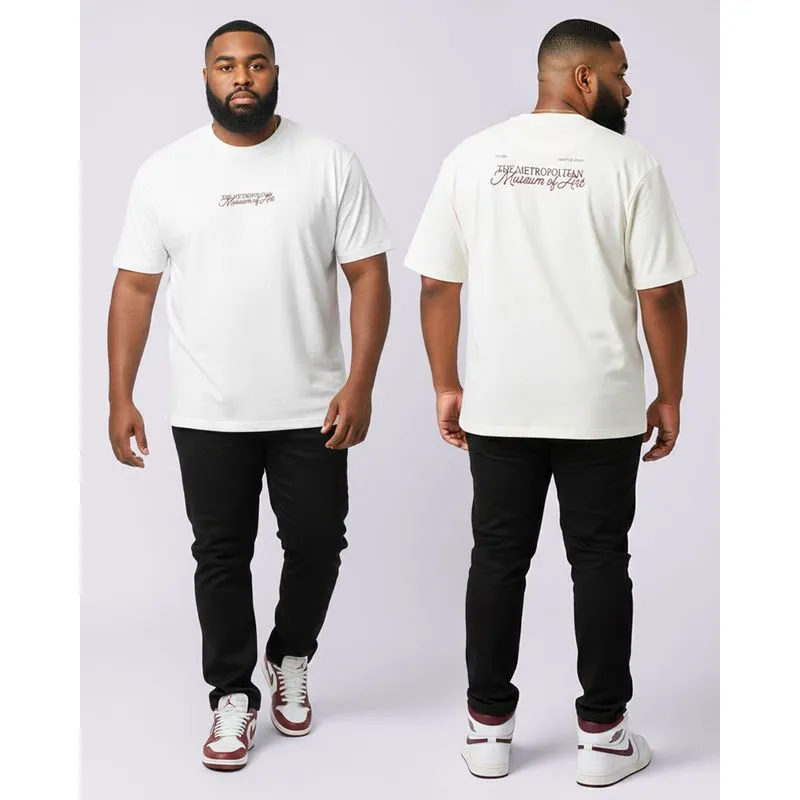 Camiseta Plus Size Masculina Texturizado Estampa Frente e Costas Off White G3