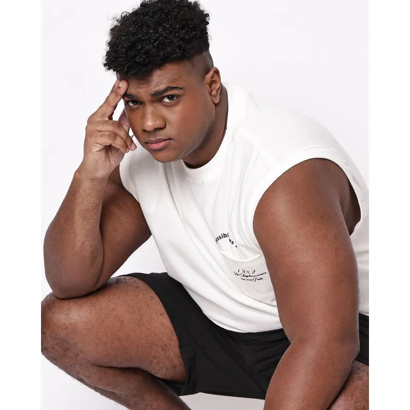 Regata Plus Size Masculina Algodão Com Bolso Frontal Off White G1