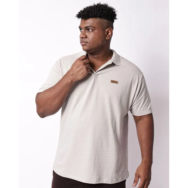 Camisa Polo Plus Size Masculina Texturizada Bege G5