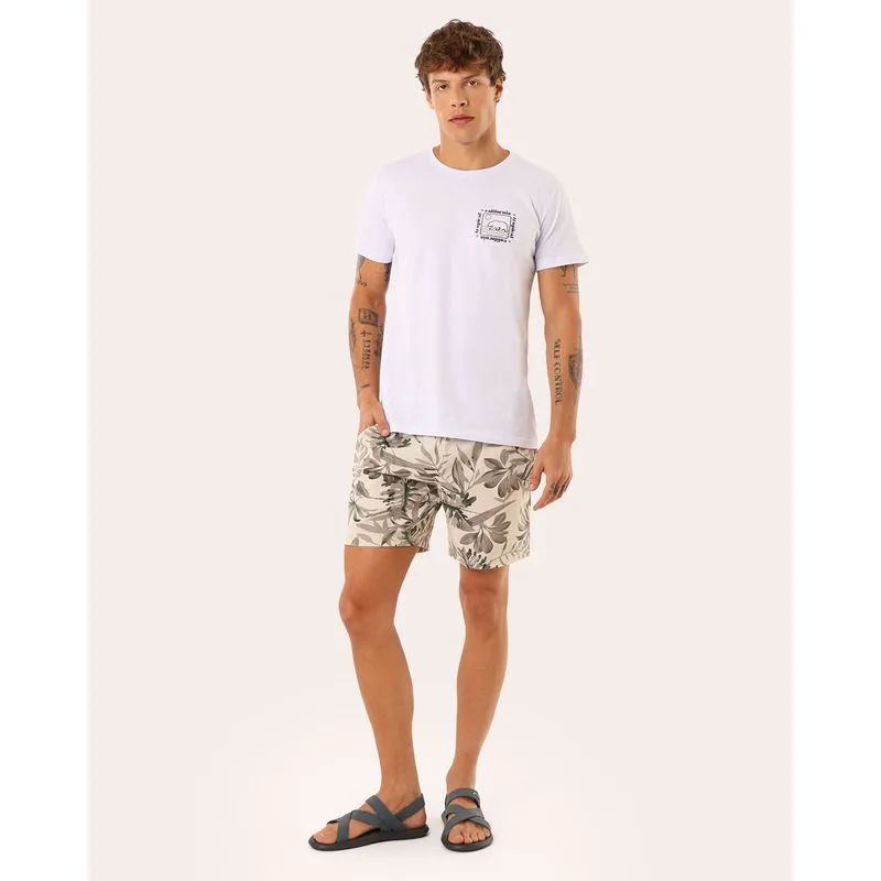 Bermuda Surf Masculina Microfibra Folhagem Bege M