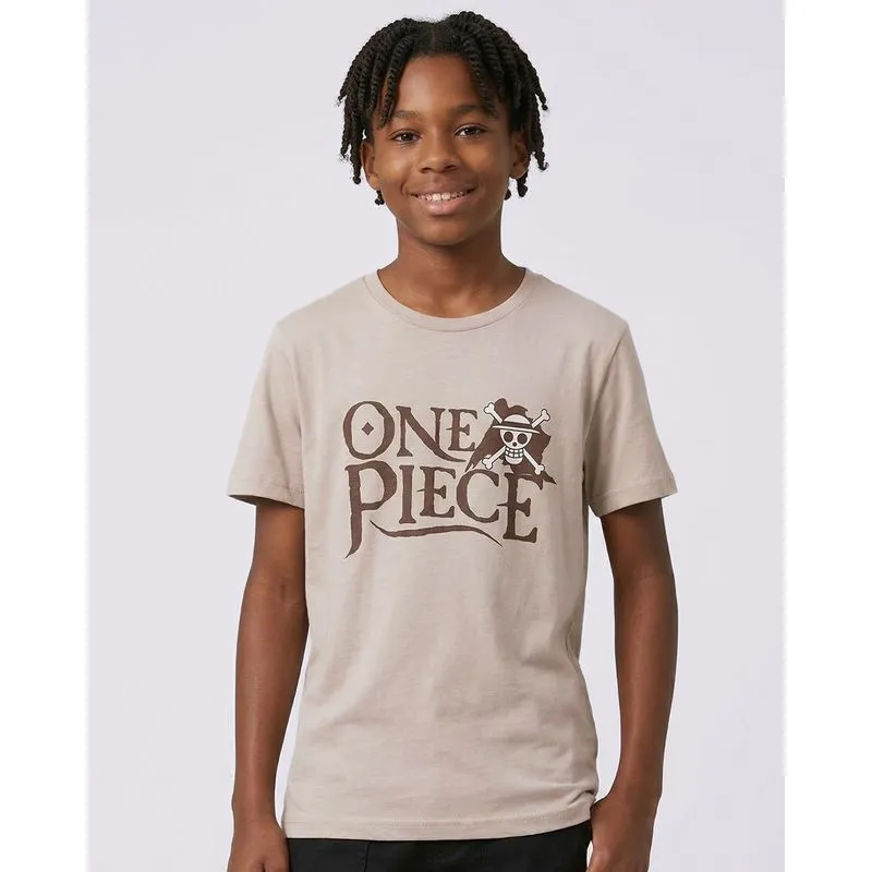 Camiseta Juvenil Algodão One Piece Bege 12