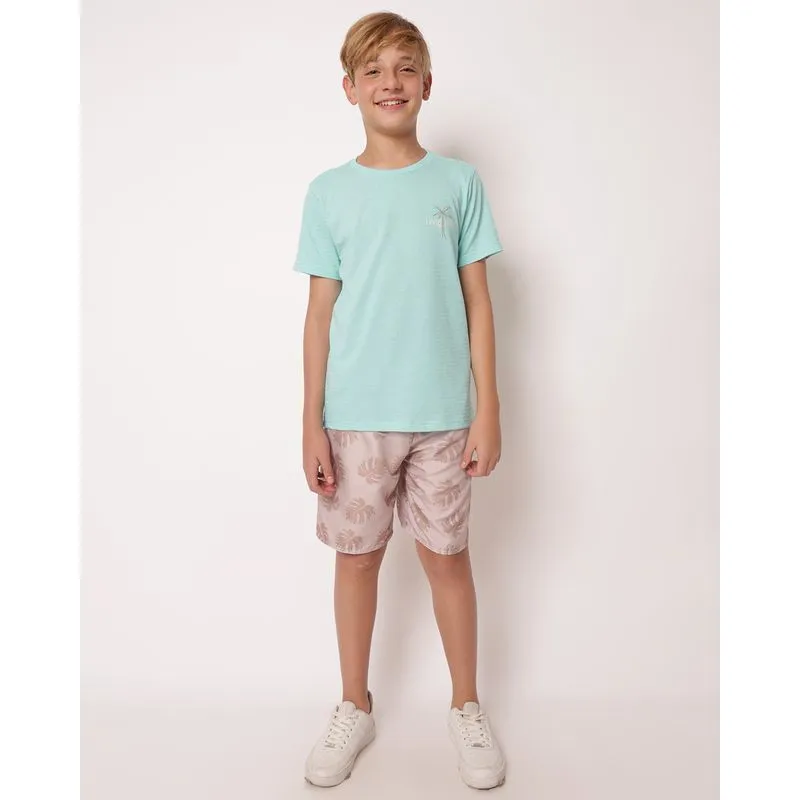 Bermuda Juvenil Microfibra Estampada Tropical Bege 12