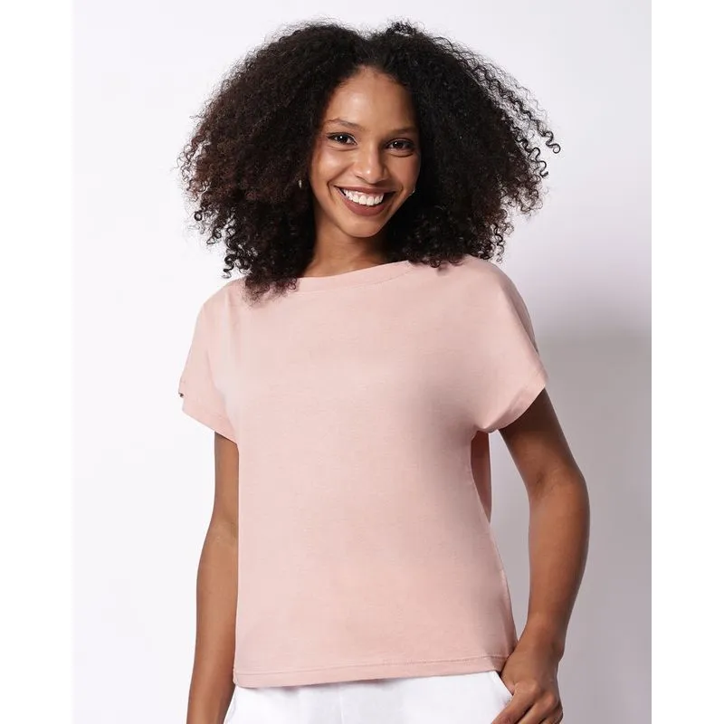 Blusa Feminina Algodão Básica Manga Curta Rosa P