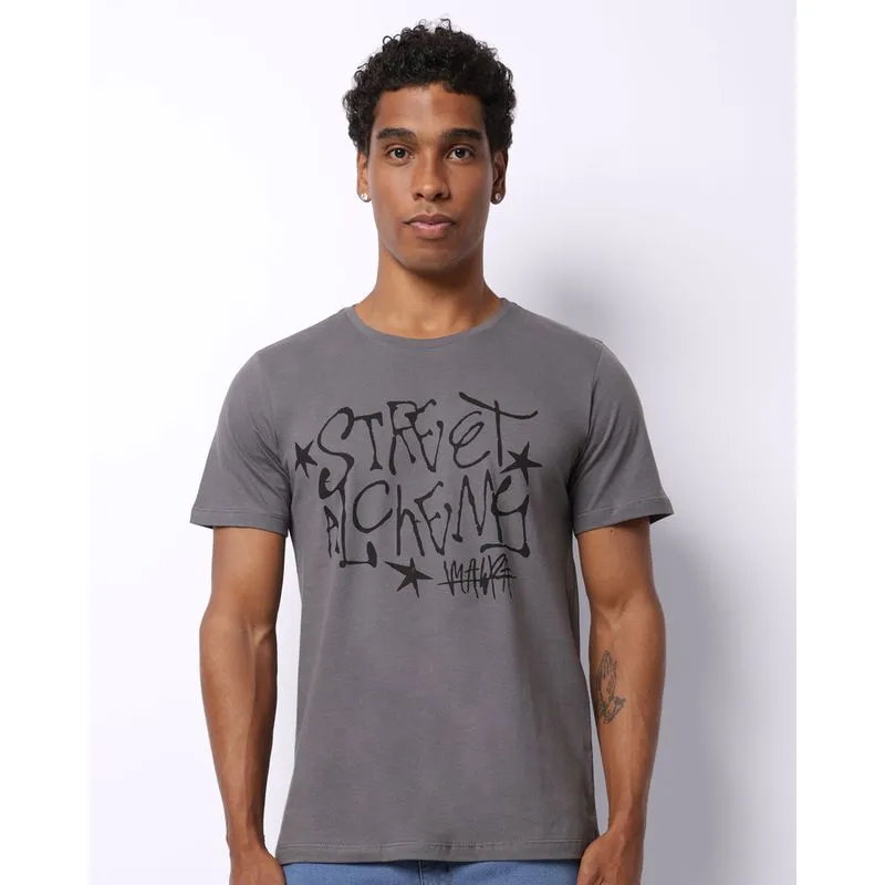 Camiseta Masculina Algodão Estampa Frontal Cinza P