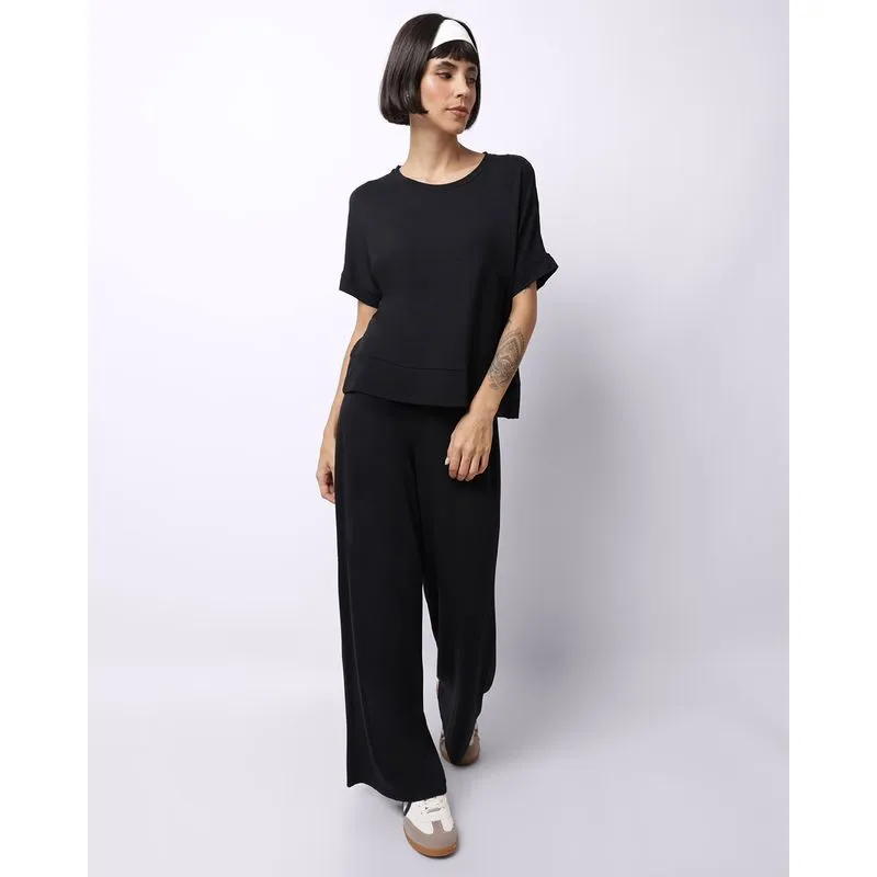 Calça Feminina Pantalona Cós Largo Preta GG