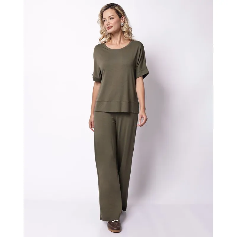 Calça Feminina Pantalona Cós Largo Verde PP
