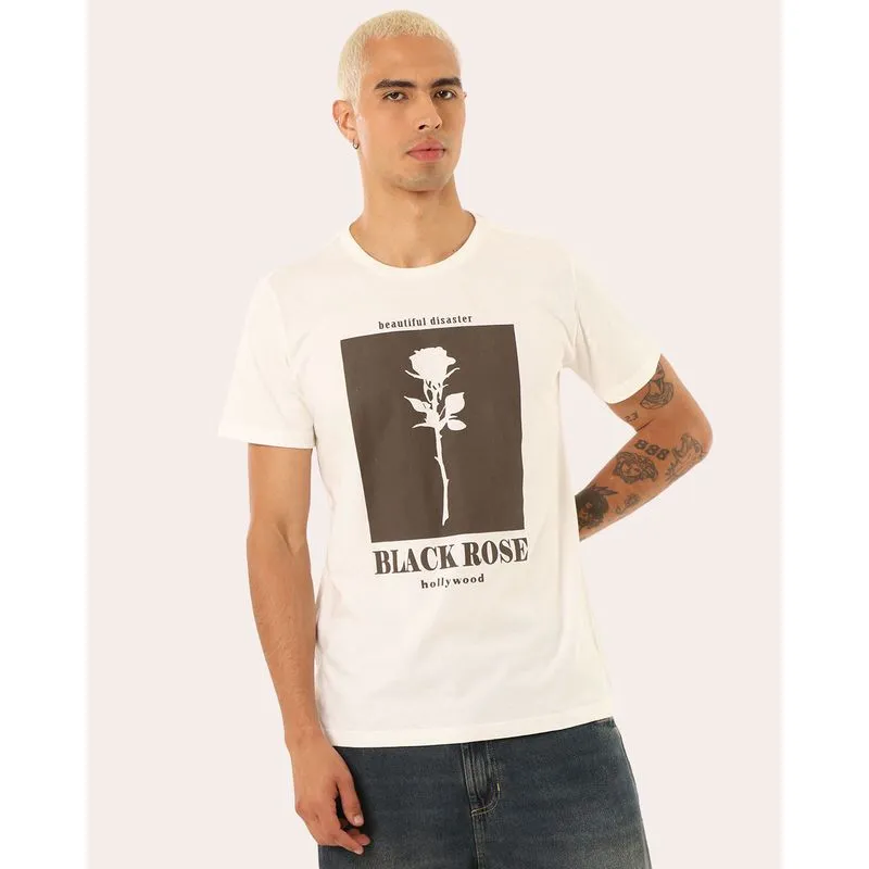 Camiseta Masculina Algodão Black Rose Off White G