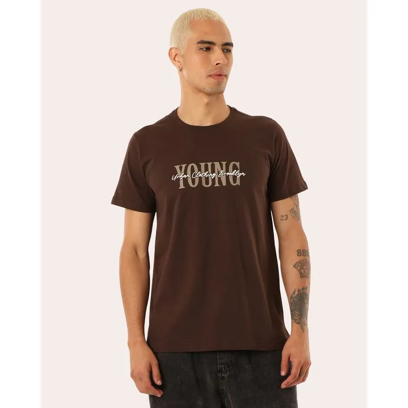 Camiseta Masculina Algodão Young Manga Curta Marrom PP