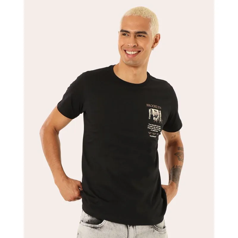 Camiseta Masculina Algodão Brooklyn Manga Curta Preta PP