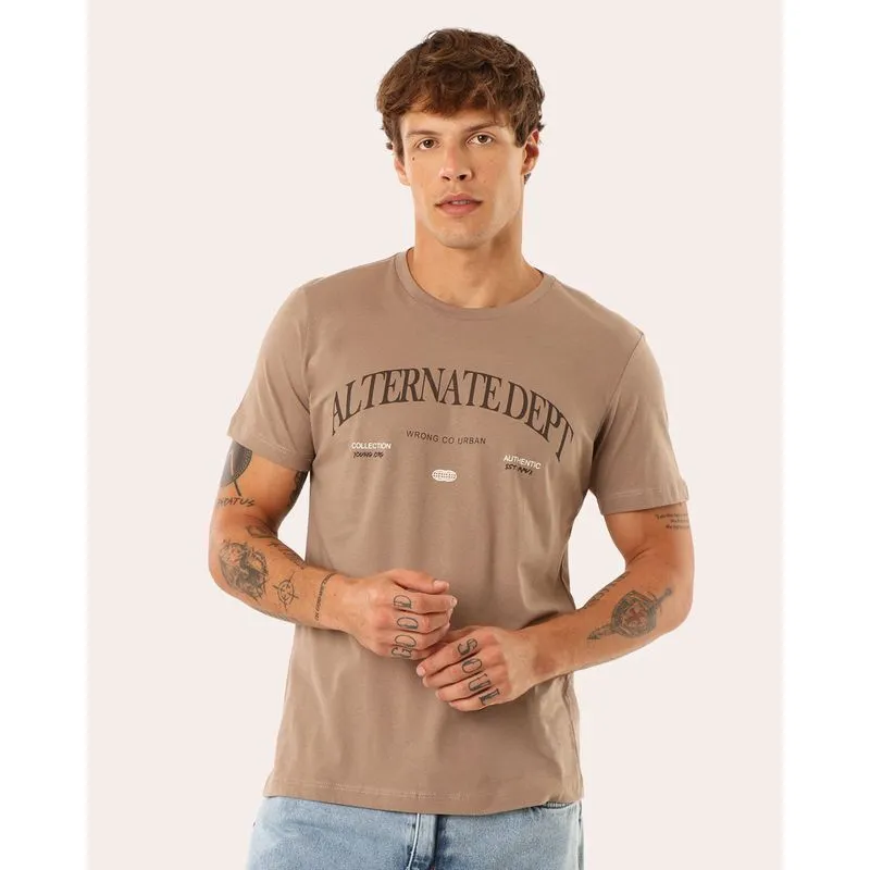 Camiseta Masculina Algodão Estampa Frontal Marrom Claro M