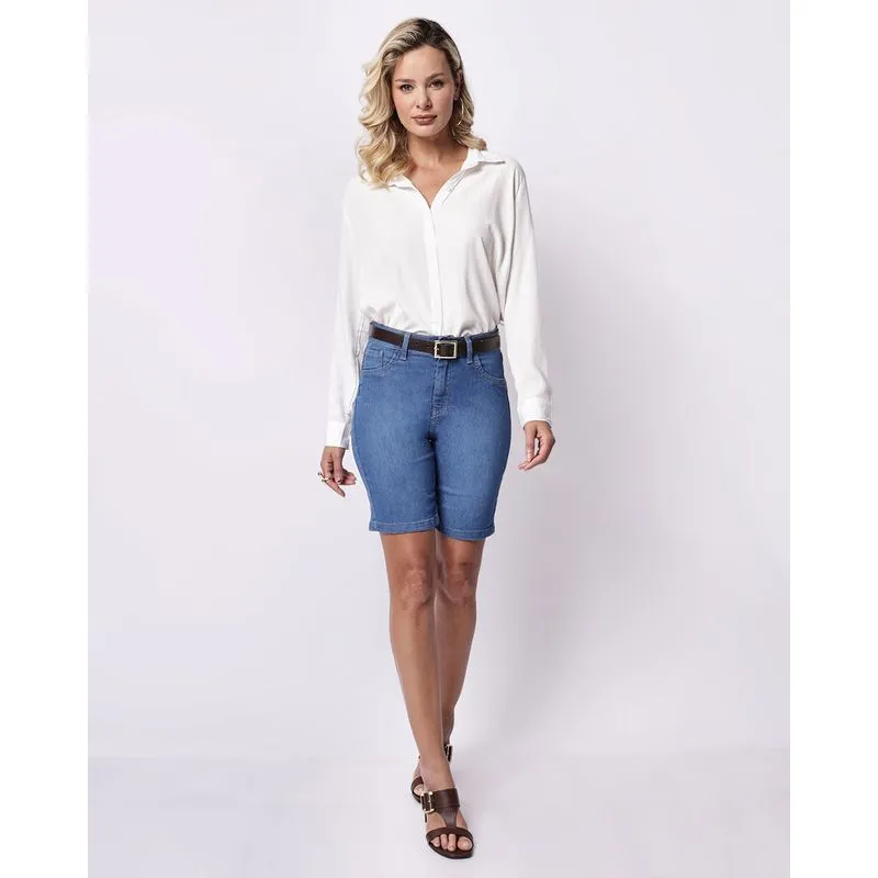 Bermuda Jeans Feminina Básica Azul 50