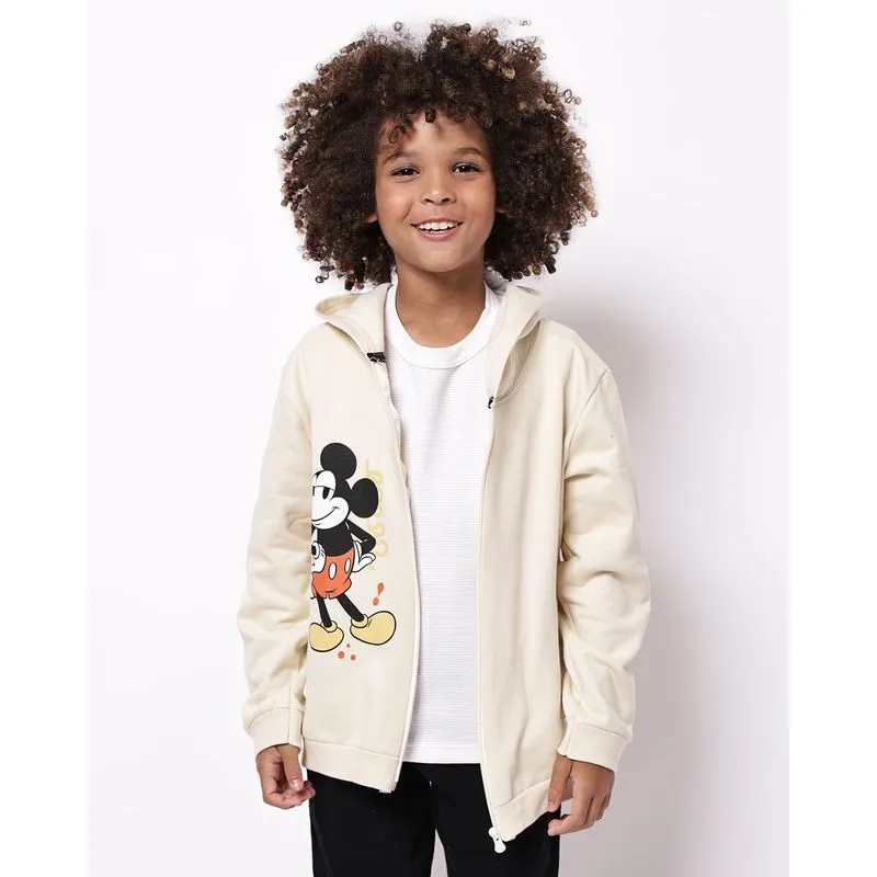 Jaqueta Moletom Infantil Algodão com Capuz Mickey Bege 4