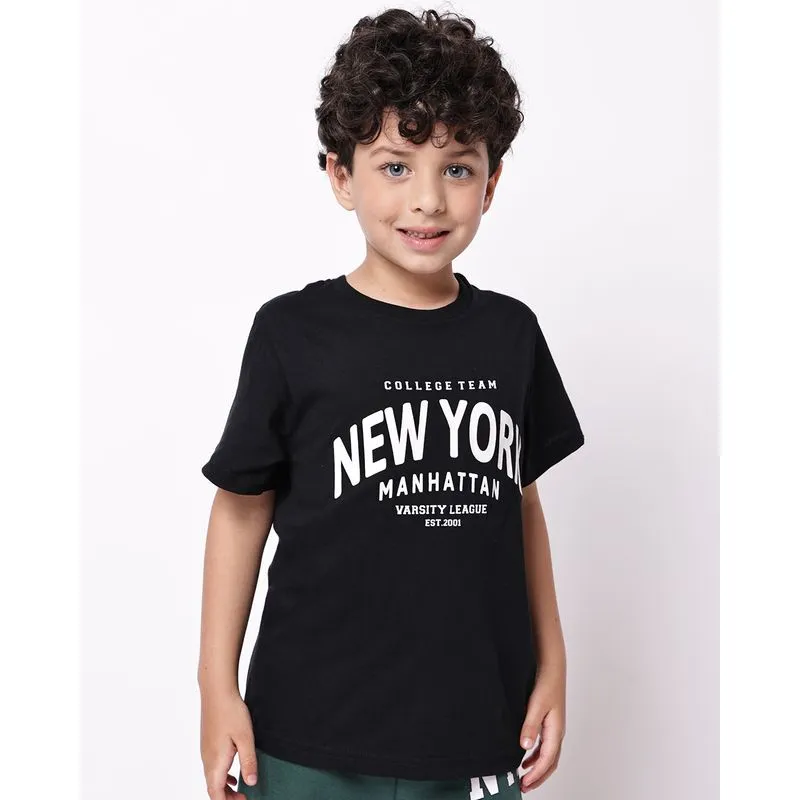 Camiseta Infantil Algodão Manga Curta Estampa New York Preta 4