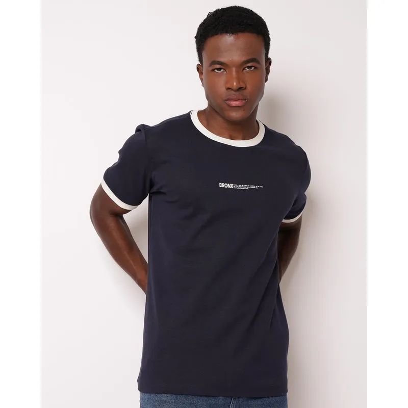 Camiseta Masculina com Estampa Bronx Manga Curta Marinho GG