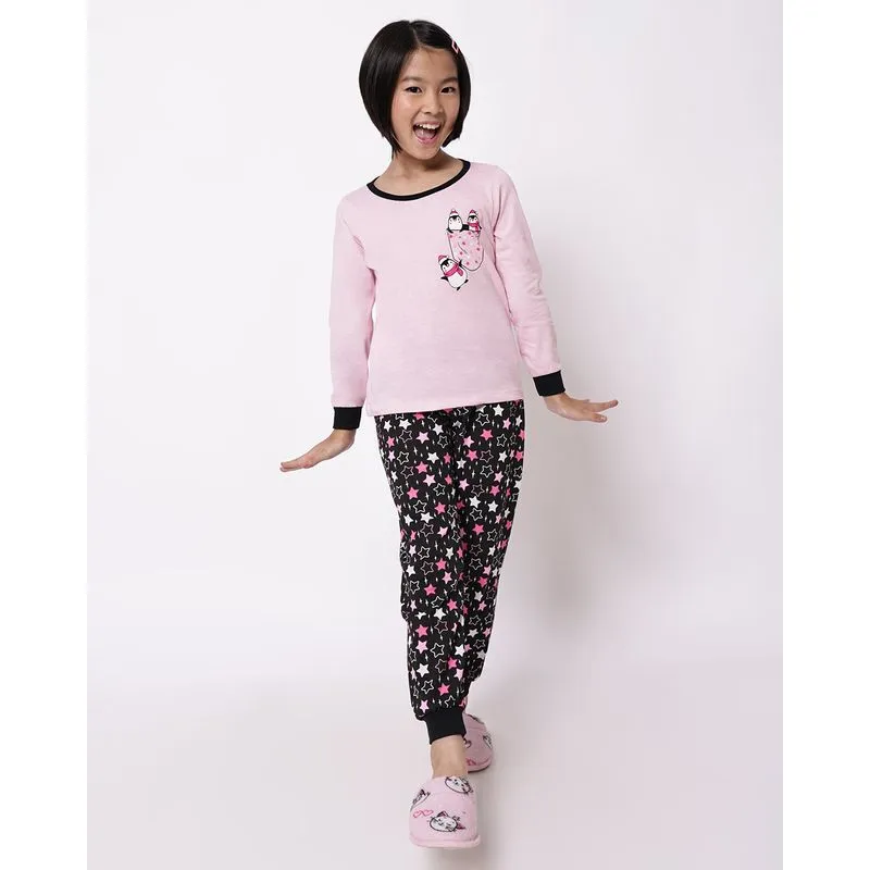 Pijama Longo Infantil Estampa Pinguins Rosa 8